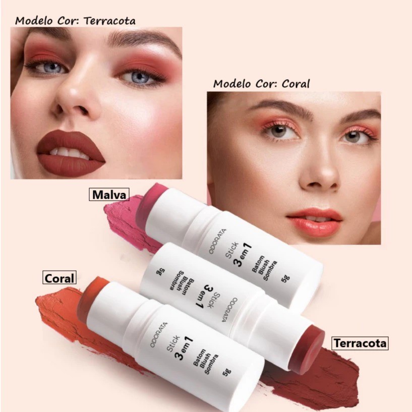 Stick 3 em 1 Odorata Minha Make  Blush Batom -Sombra Com Ácido Hialurônico 5g