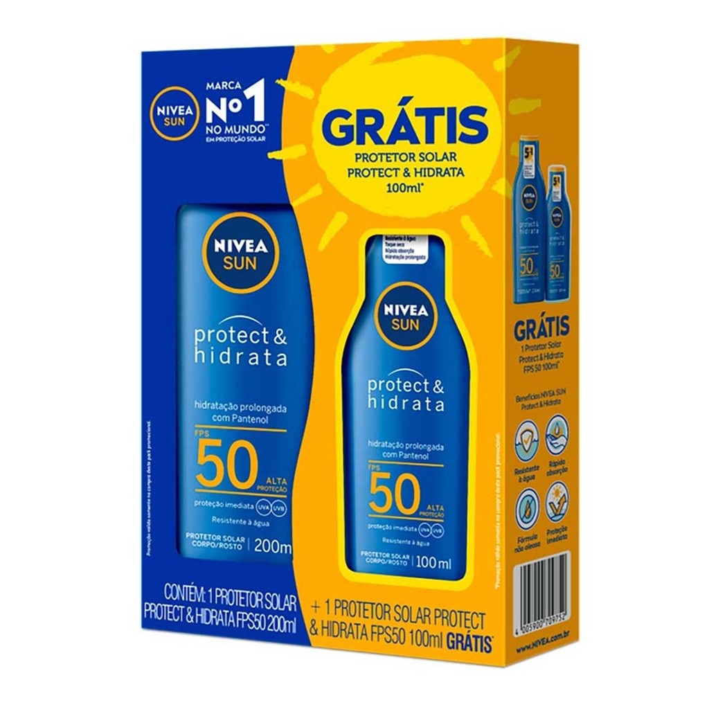 Kit Protetor Solar Corporal Nivea FPS50 200ml + FPS50 100ml BBB26