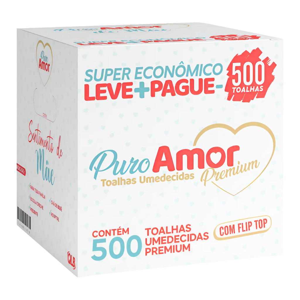 Premium Toalhas Umedecidas Puro Amor Box Contendo 500 Lenços