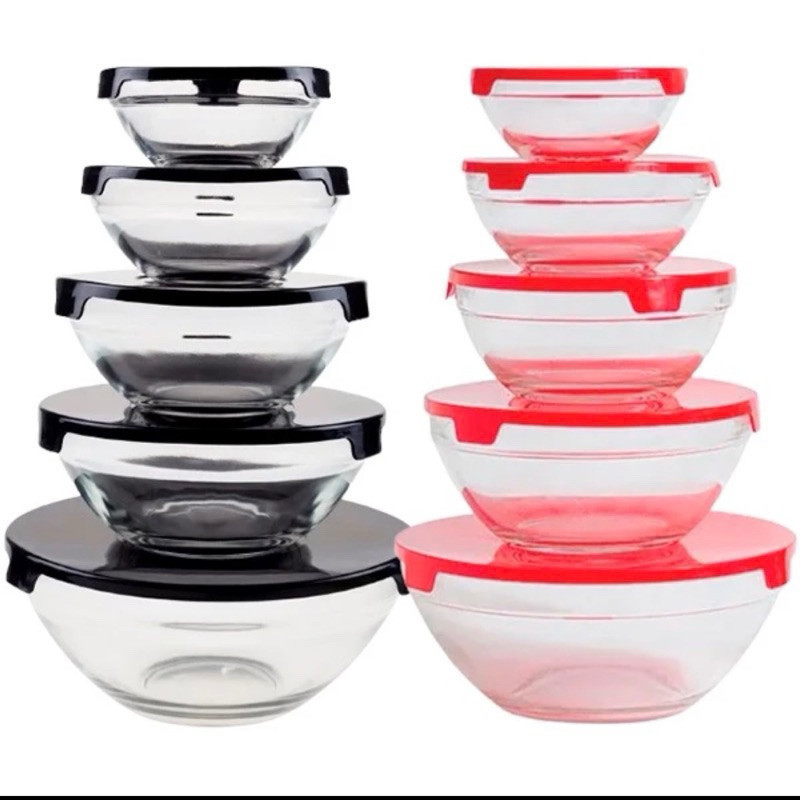 Pote Tigela De Vidro Com Tampa Redonda Marmita Cozinha kit/5 unidade