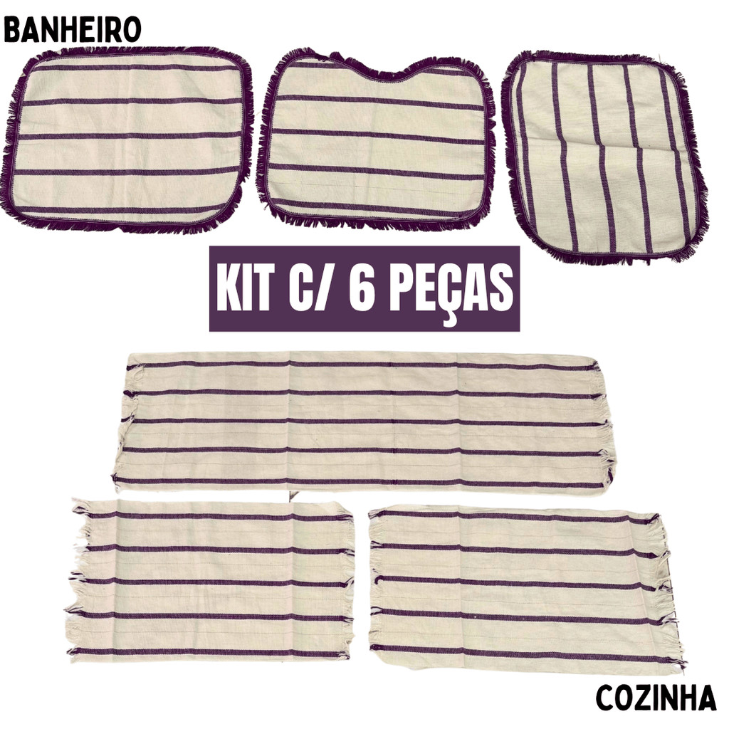 Kit Jogo de Banheiro + Jogo Passadeira Tapete de Cozinha 6 Peças Decorativa