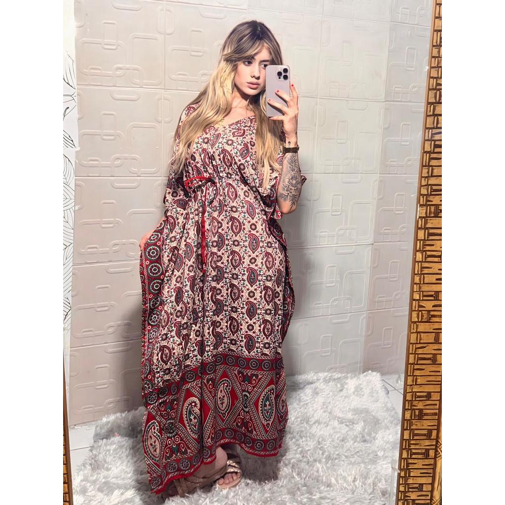 Vestido Indiano Kaftan  longo Boho promocional  estampado com manga morcego ajuste de regulagem veste ate um Plus size