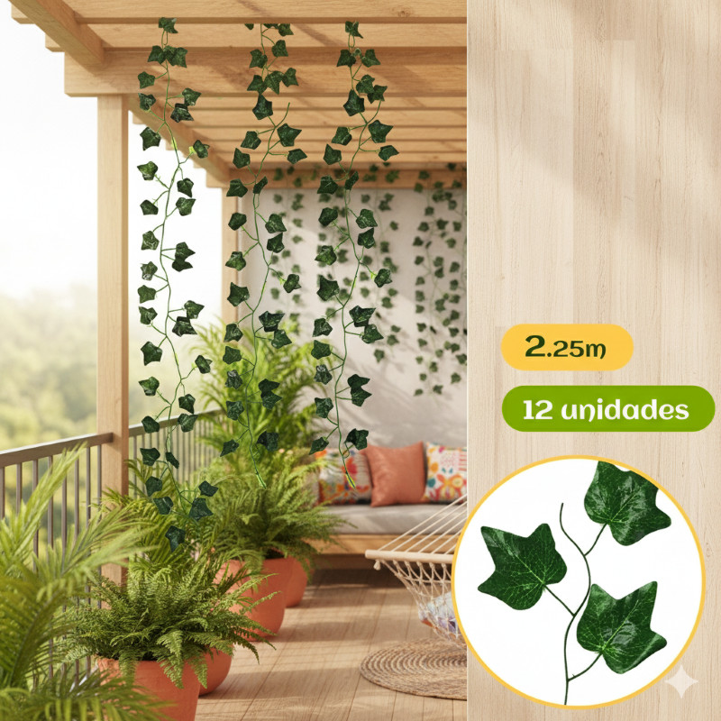 Trepadeira Artificial Verde 2 Metros Decoração Folhagem Grande e Pequena