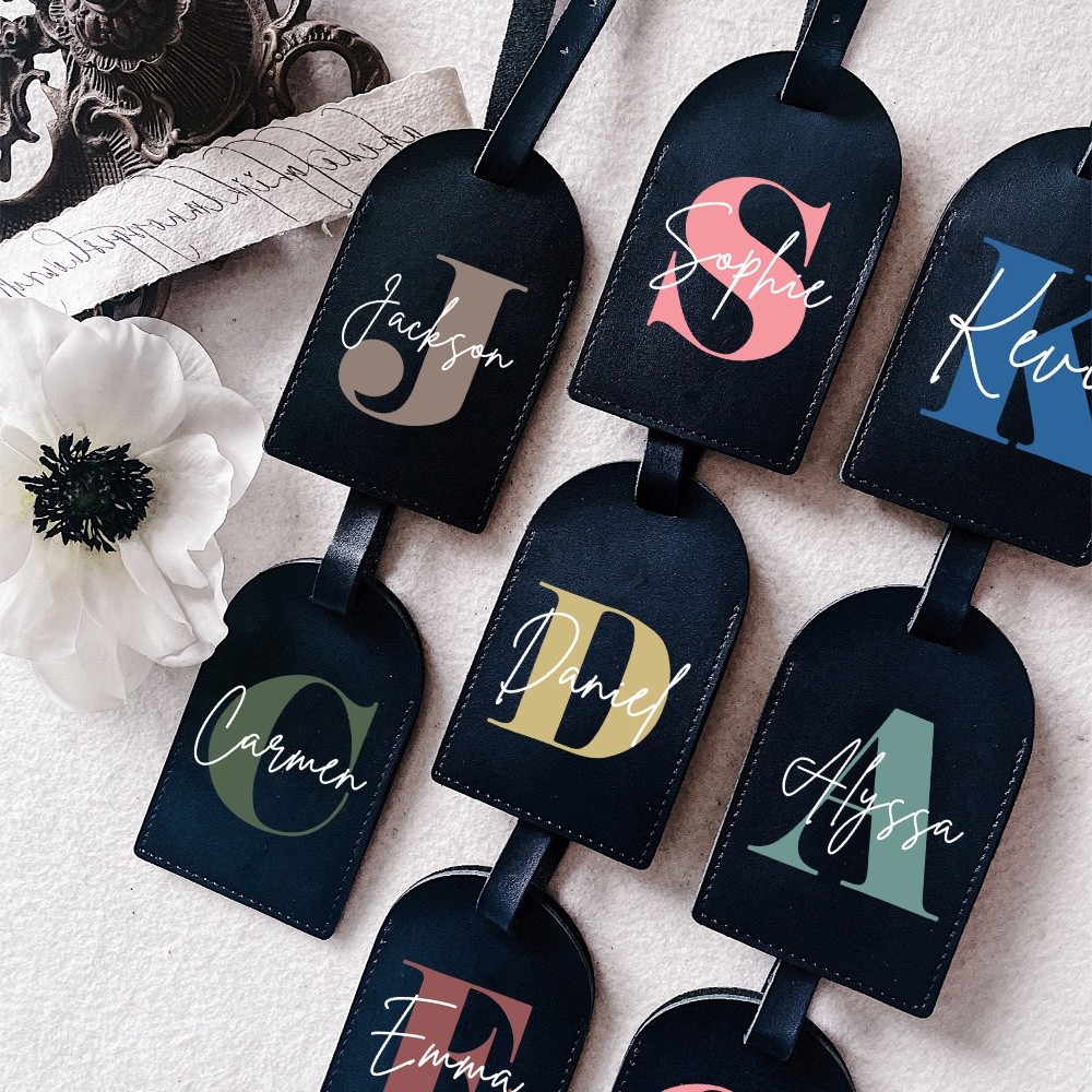 Inicial Personalizado Com Nome Monograma Etiqueta De Bagagem PU Couro Para Mala De Viagem Melhor Presente