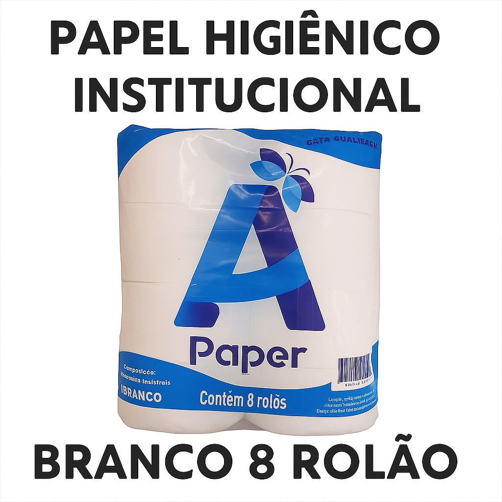 Papel Institucional Higienico de 300 mts pct com 8 rolão Branco