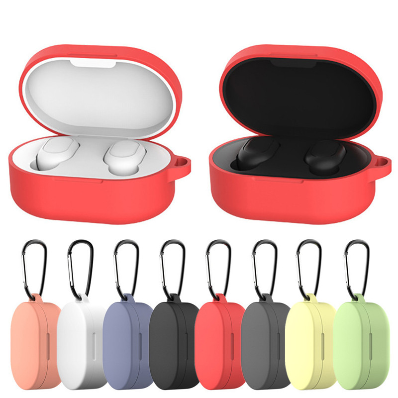 Capinha Xiaomi Redmi AirDots Silicone com Gancho Mosquetao Compativel AirDots 1 2 3 Case Fone Bluetooth