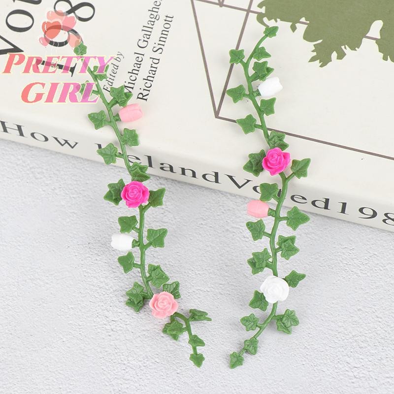 [Pretty ggirl] 2 Peças 1 : 12 Casa De Bonecas Em Miniatura Rosa Flor Videira Escalada Wattle Decoração De [Novo]