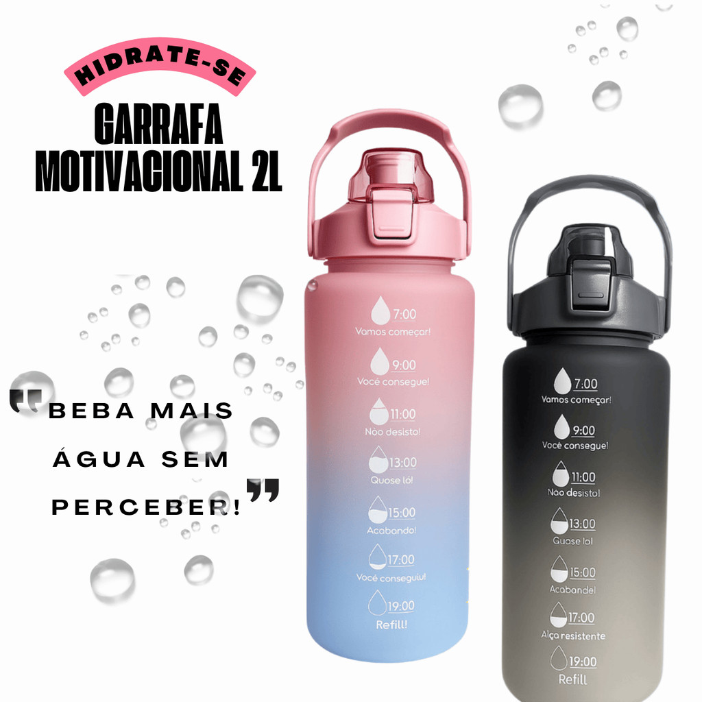 Garrafa de Água 2 Litros  Squeeze Motivacional | Academia Escola C/ Canudo e Frases