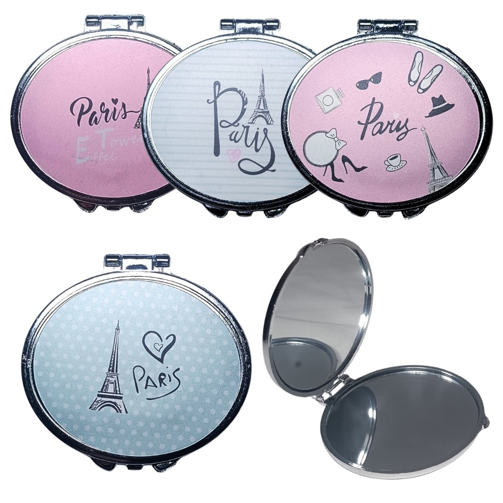 Espelho de Bolso Modelo Oval Paris Sortido Kits de 1 a 4 Unidades