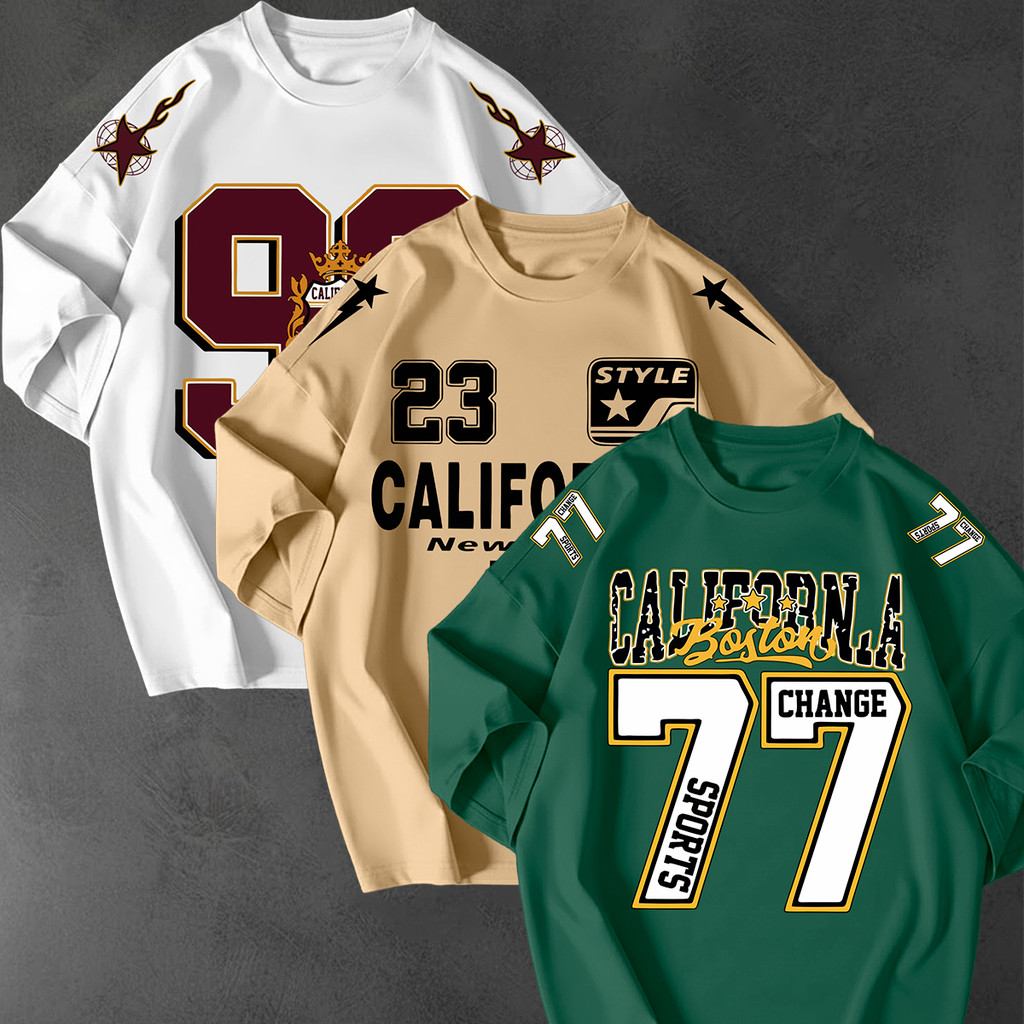 Kit 3 Camisetao Oversized Streetwear Estampa California 77 Unissex 100 Algodao Fio 30.1 Casual Top