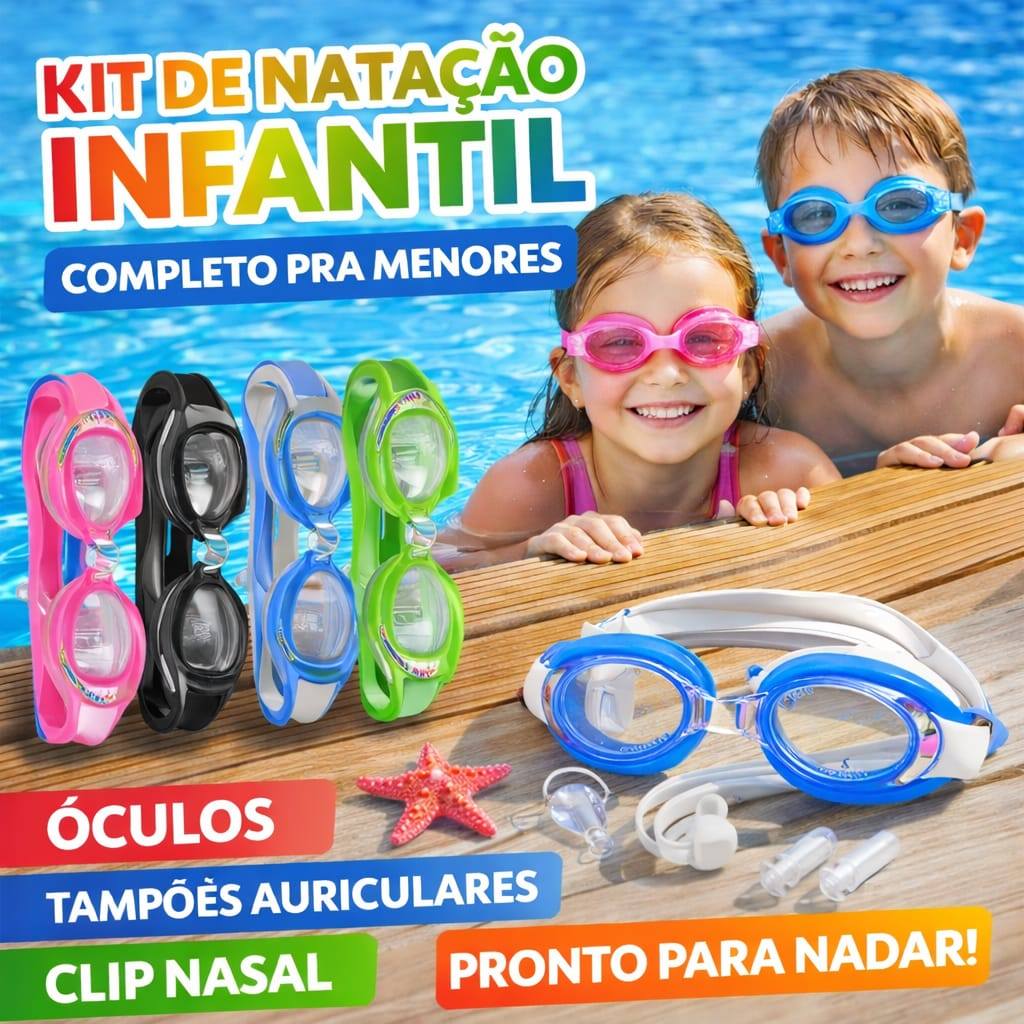 Kit Óculos De Natação infantil Com Protetor De Ouvido E Protetor Nasal + estojo