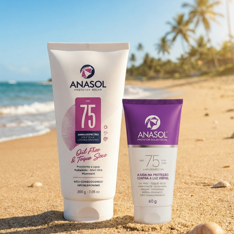 Kit Protetor Solar Anasol FPS 75 Completo: Facial 60g + Corporal 200g Toque Seco (Ou Unidade)