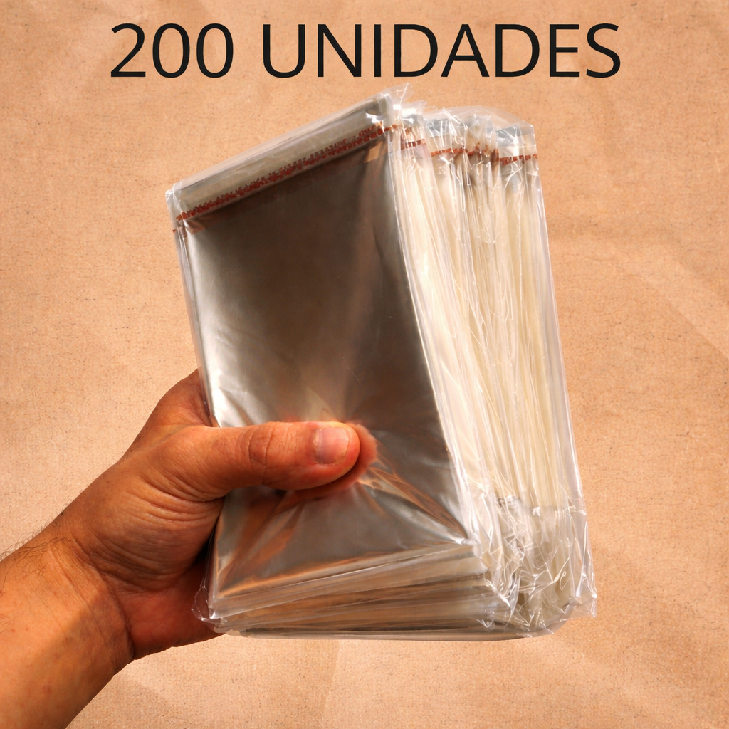 Embalagem Plástica Transparente 200 Unidades Saco com Fita Adesiva