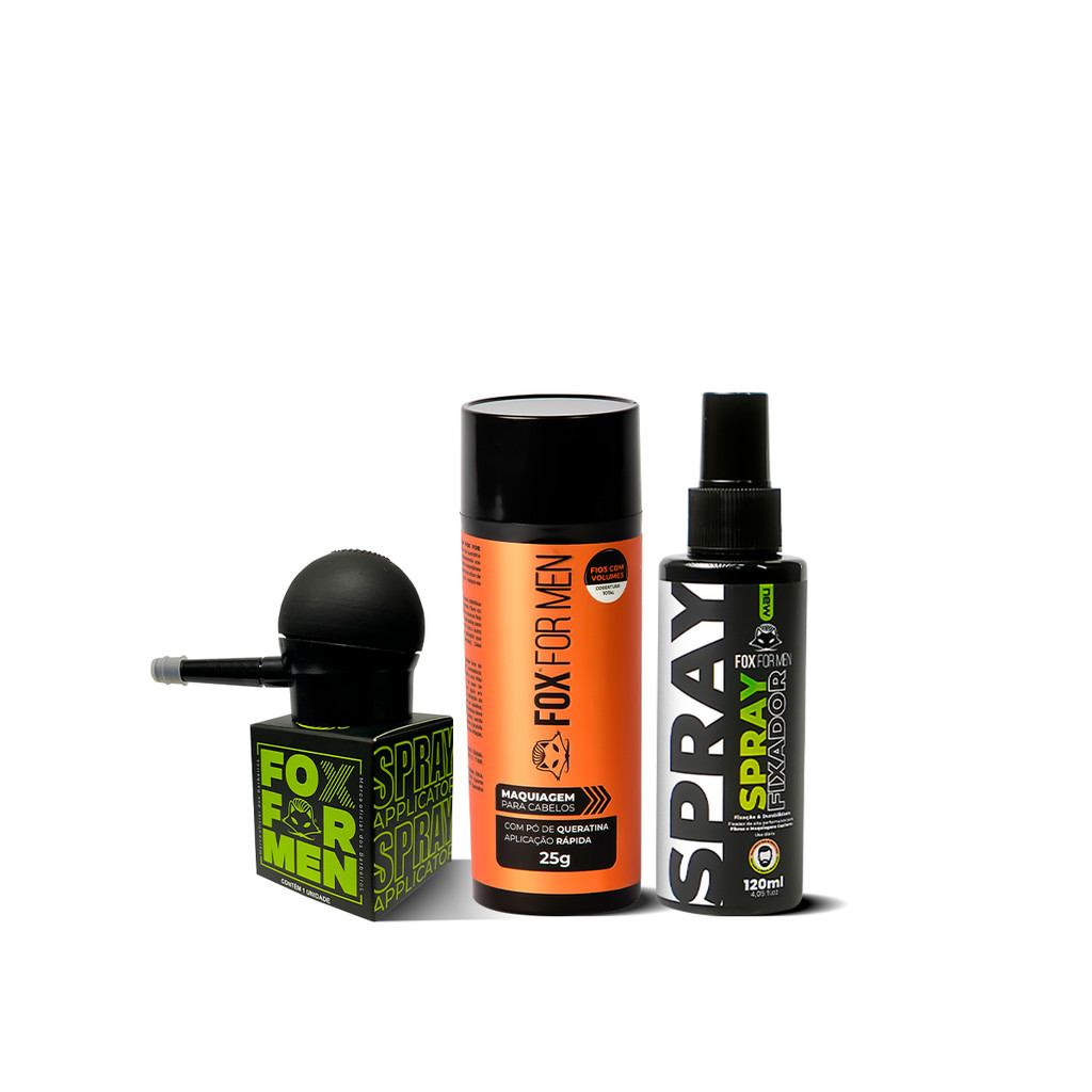 FIBRA CAPILAR CASTANHO + APLICADOR SPRAY FIXADOR A PROVA D' ÁGUA FOX FOR MEN