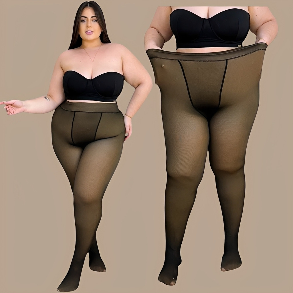Meia Calça Feminina Plus Size Pelucia Forrada Translucida Super Elástica com Costura Dupla Inverno
