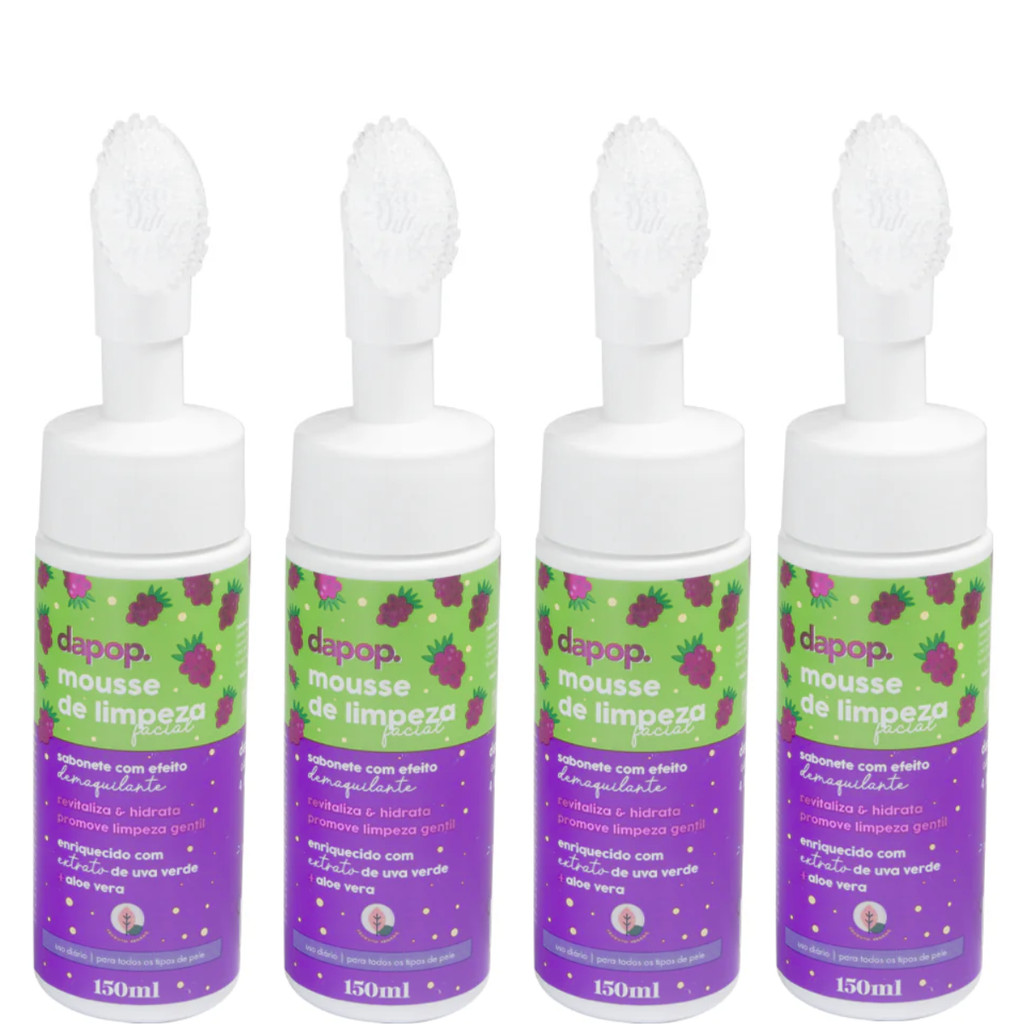 Kit 4 Mousse De limpeza Facial Com Uva Verde E Aloe Vera Sabonete/Demaquilante/Hidratante
