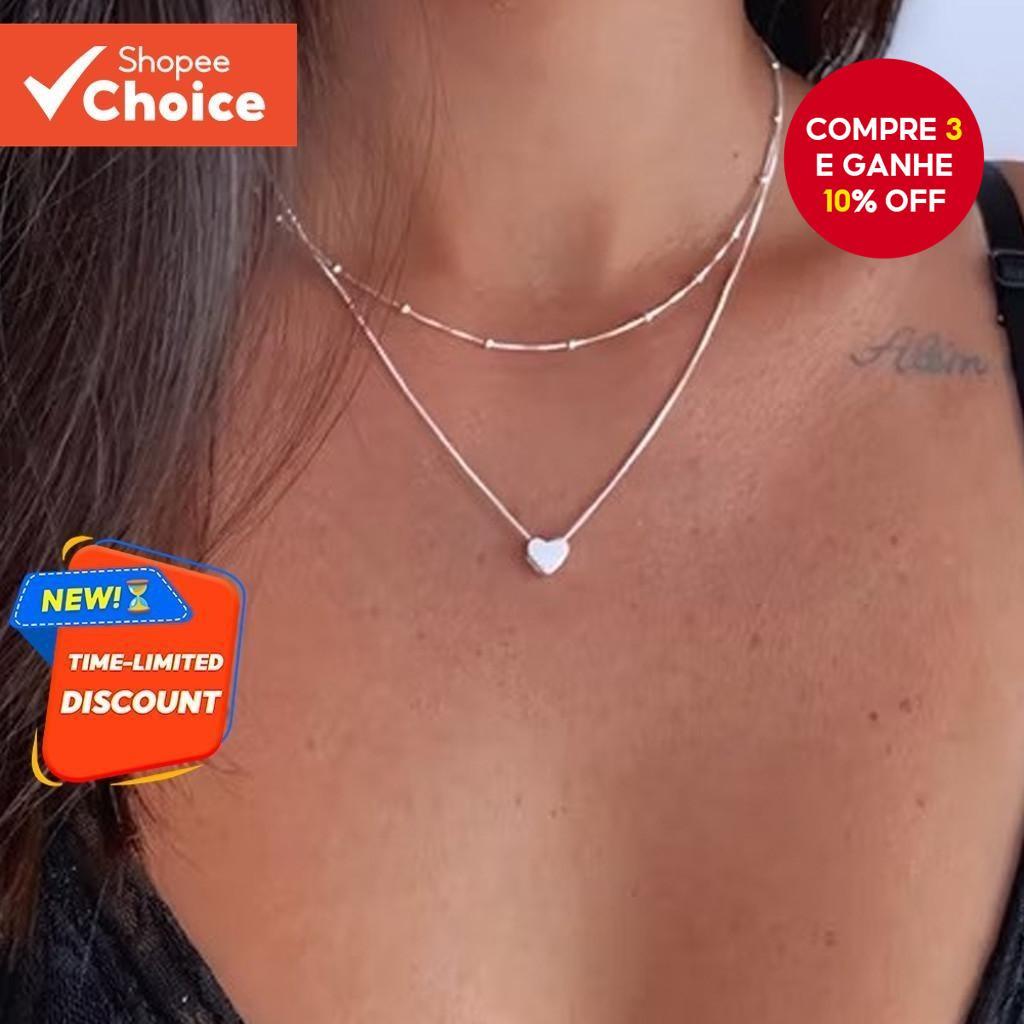 Colar De Coração Banhado A Ouro , Design Minimalista Em Camadas , Joias Delicadas Para Mulheres , Presente De Dia Dos Na