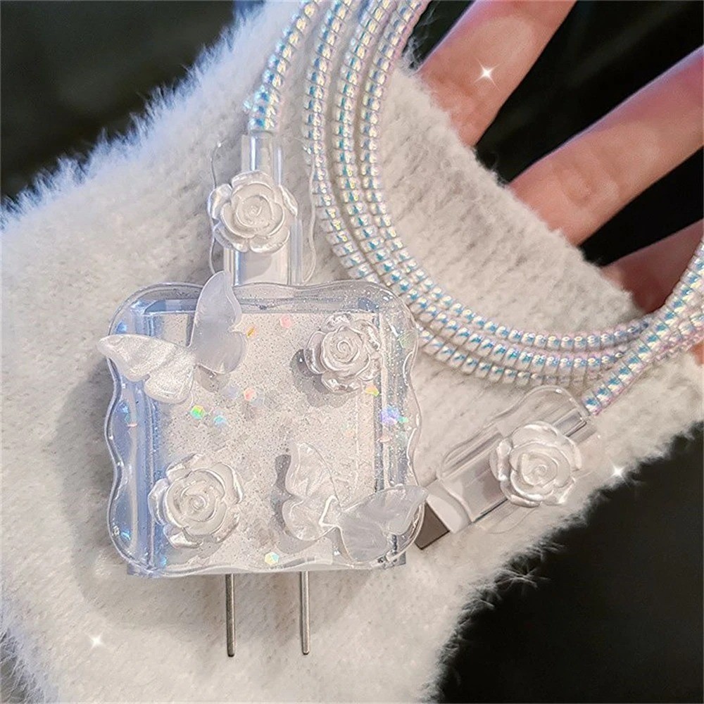 3d Capa protetora para carregador cabo fonte borboleta transparente AD