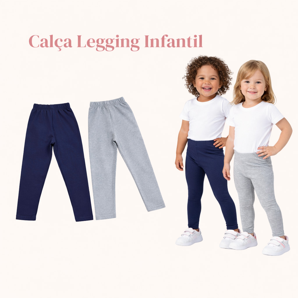 Kit com 2 Calça Legging Infantil Escolar Menina Cotton Macia