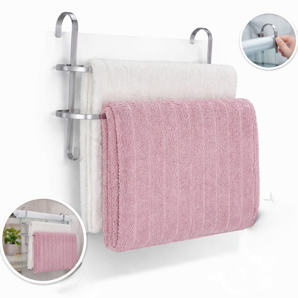 Suporte Porta Toalha Para Banheiro Dupla Camada Inox Laminado Cromado Sem Furo Organizador Toalheiro