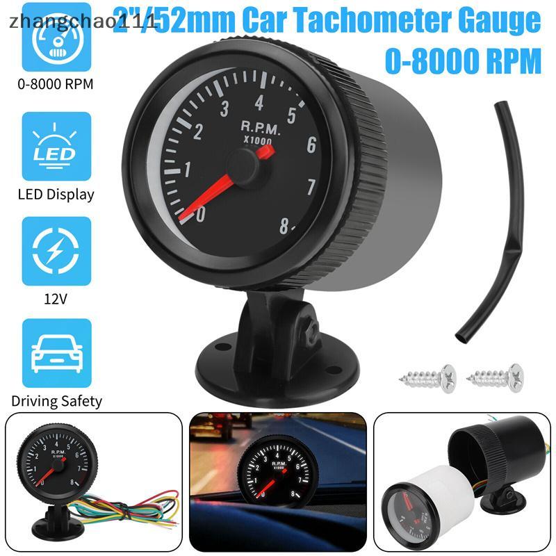 [Z] 2 " 52mm Medidor De Carro Tacômetro RPM 0-8000RPM Analógico Preto Caso Com LED Branco Para 1-8 Cilindros Novo