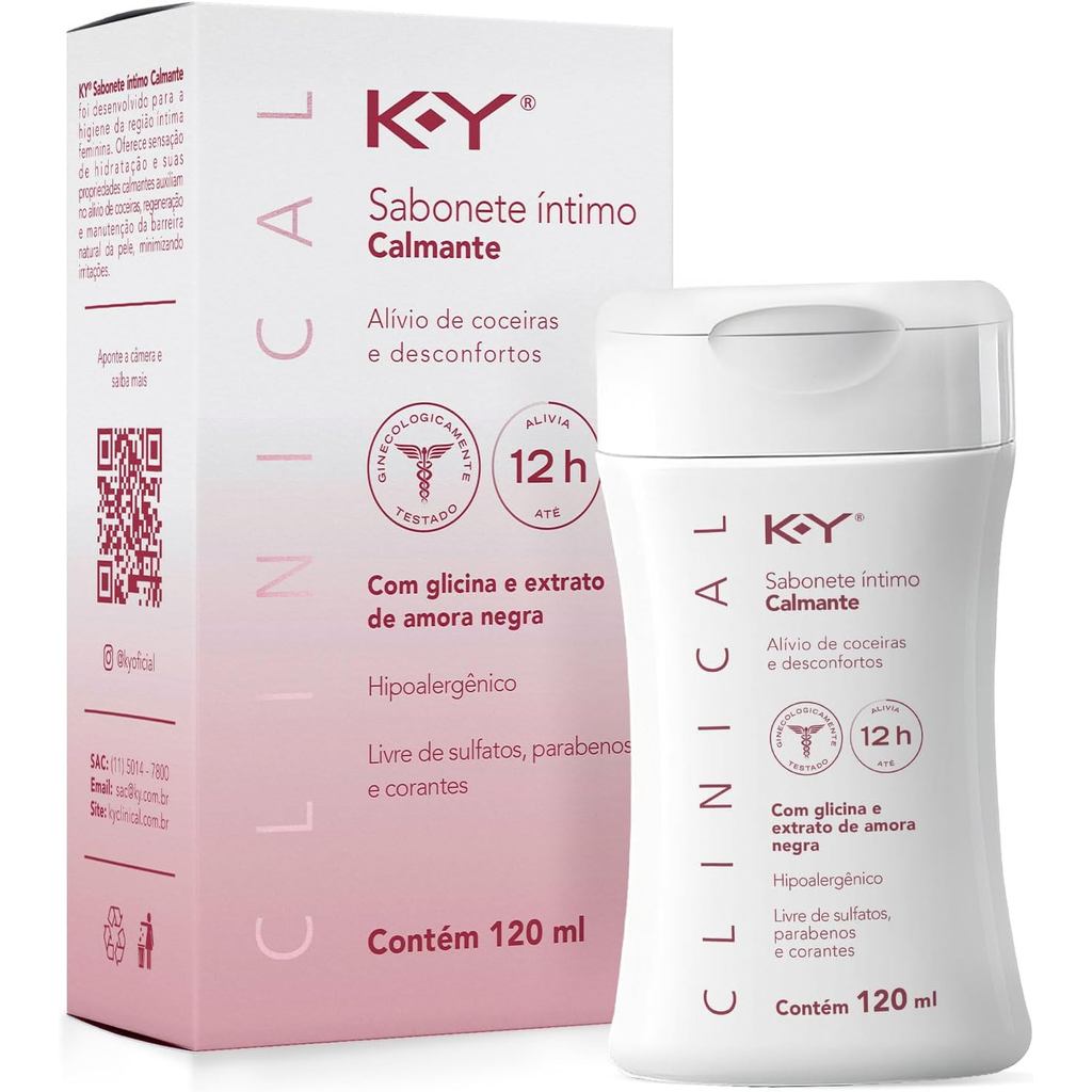 K-Y Clinical Sabonete Íntimo Calmante 120ml – Higiene Delicada, Equilíbrio do pH, Fórmula Suave