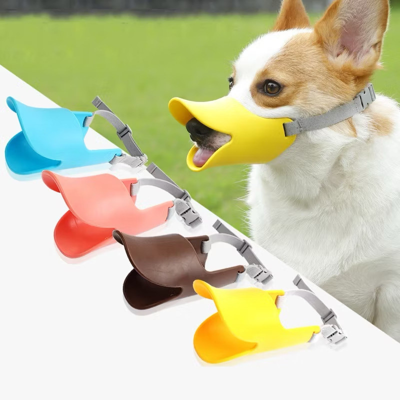 Focinheira de Pato para Cães Anti-Mordida Latido e Lamber Vários Tamanhos e Cores Silicone Ajustável