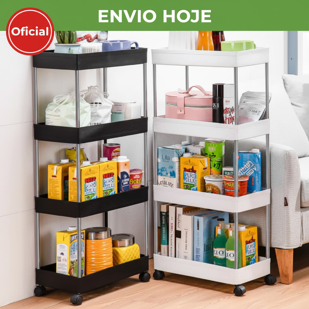 Armário Carrinho Organizador Multiuso Com 4 Camadas Com Rodinhas Cozinha Banheiro P M G
