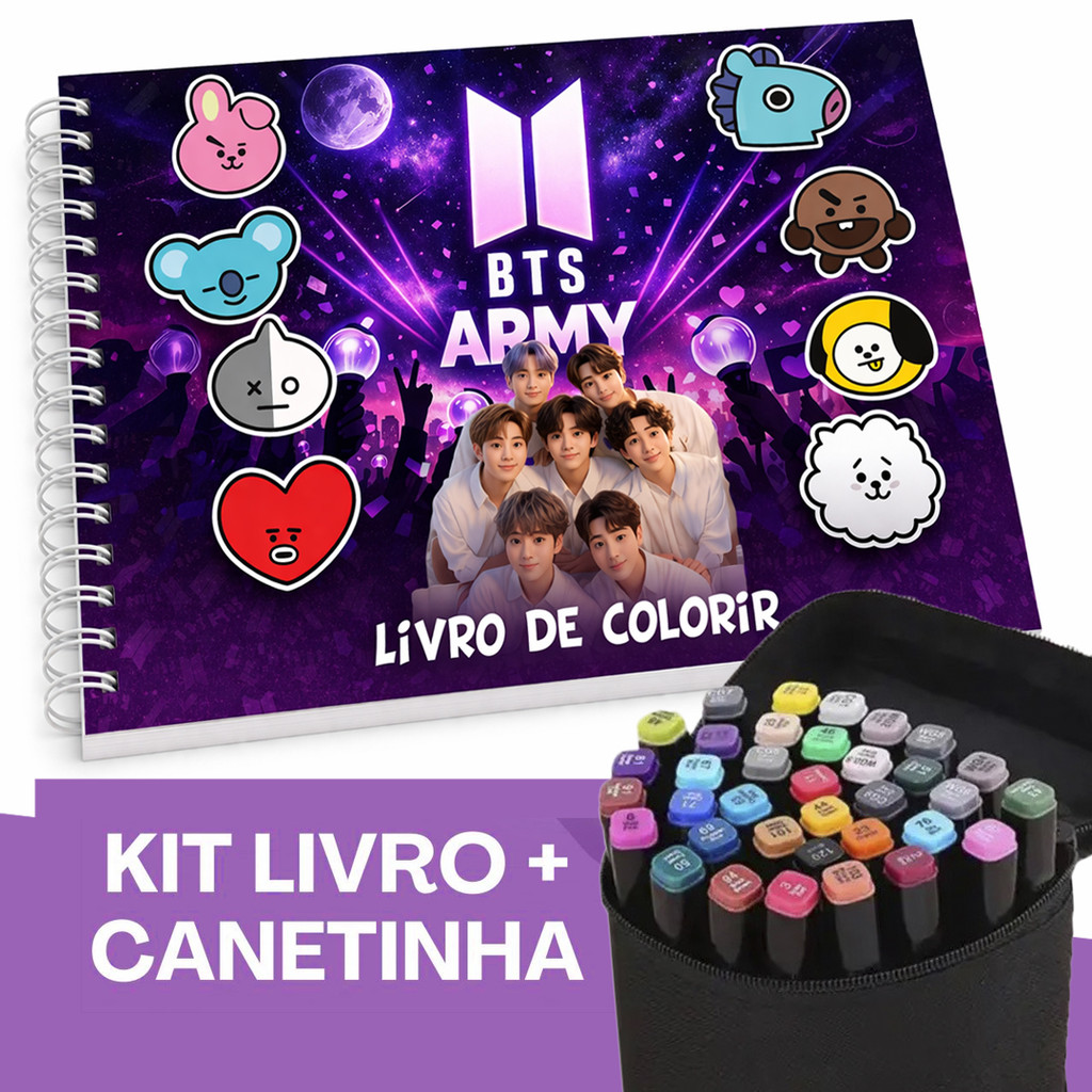 BTS Magic Coloring Book – Capa Dura Holográfica, 50 Folhas