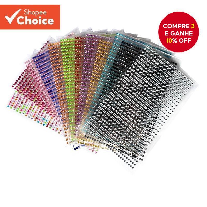 Adesivos Acrílicos De Cristal Autocolante 12 Cores Flatback para Scrapbook DIY e Tatuagem Móvel