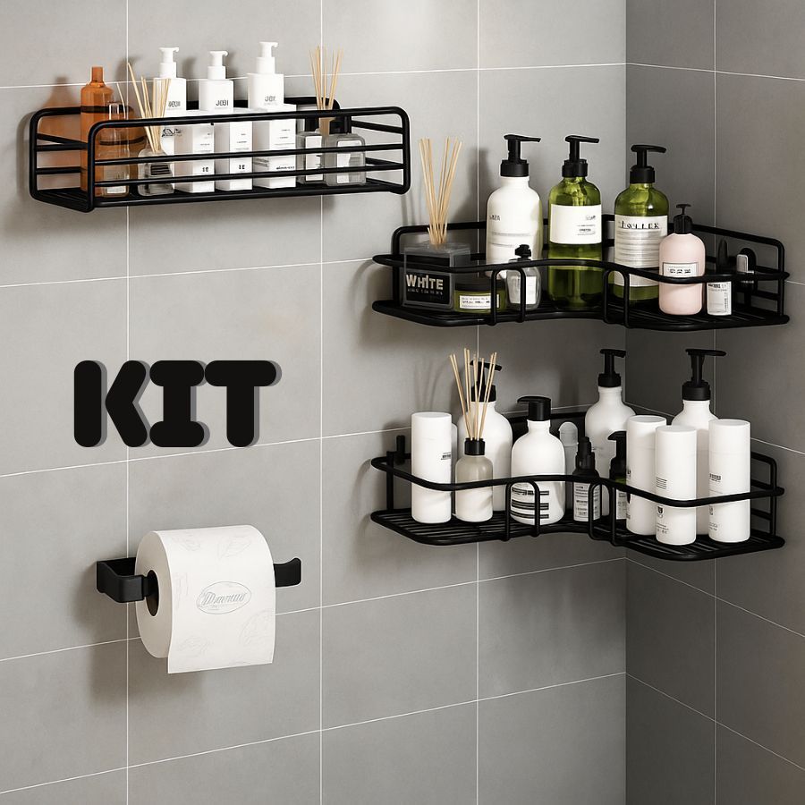 Prateleira Suporte Organizador Com Adesivos Parede Banheiro Cozinha Shampoo Sabonete Metal Casa