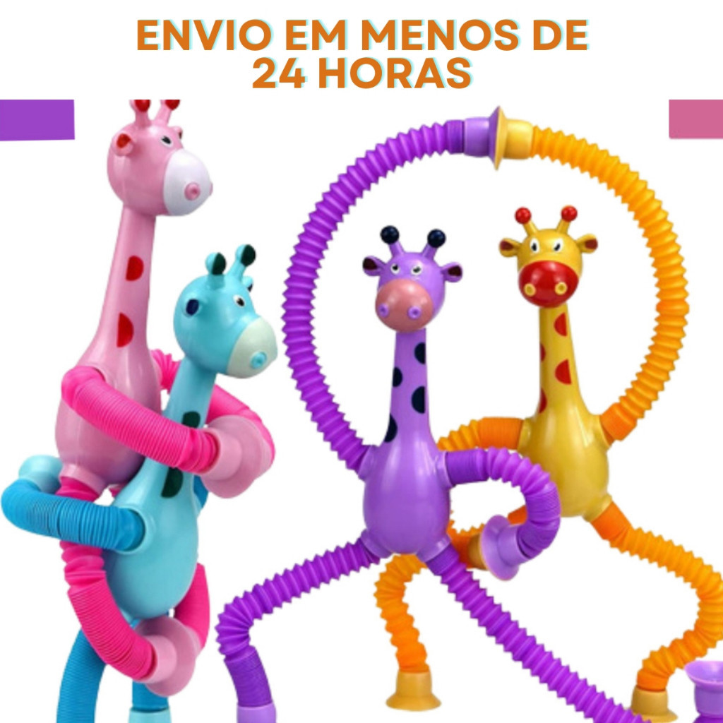 Kit 4 Girafas Estica e Gruda Brinquedo Infantil Pop It Tubo Luz Led Com Ventosa