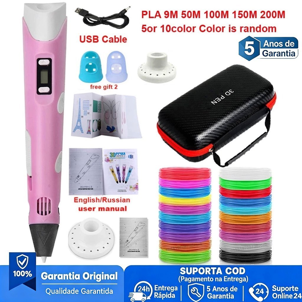 Caneta De Impressão Mágica 3D Grátis 10M DIY PLA Filamento, Tela, Desenho Brinquedo Presente De Aniversário Criança ABS