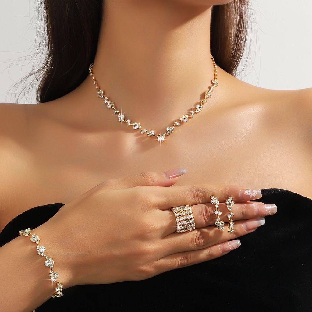 Conjunto de Joias de Casamento Luxuoso Brilhante Zircônia Anti-alérgico Presente para Namorada