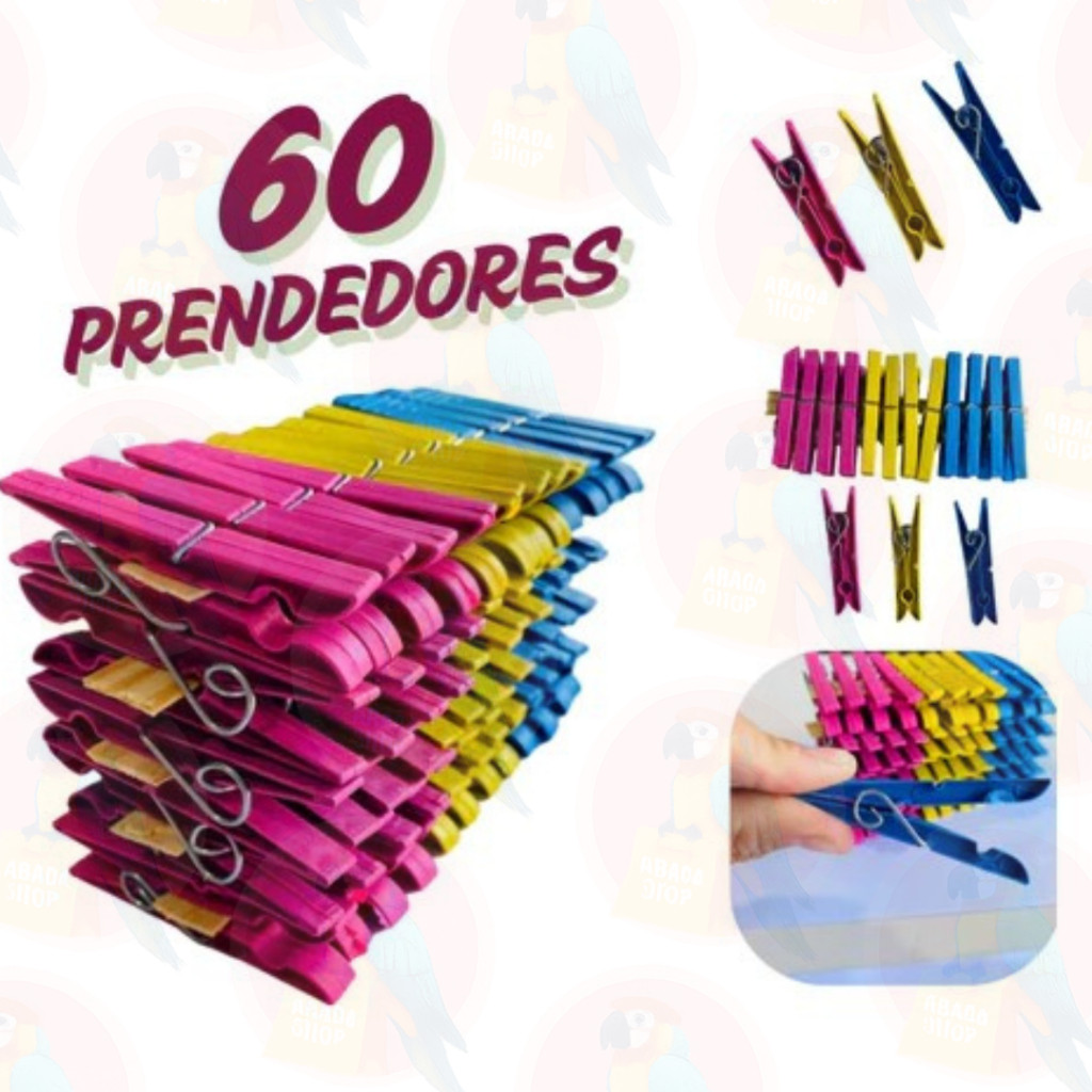 Kit com 60 / 48 / 36 / 24 / 12 Pregadores de Roupa em Plástico Reforçado Cores Sortidas