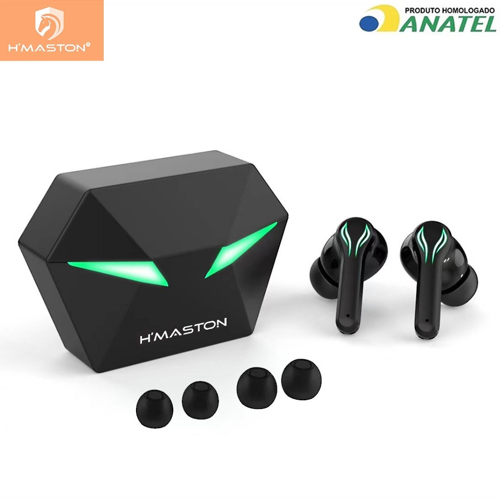 H'maston  RS-30 Fone de Ouvido Sem fio Gamer Bluetooth 5.4 com Microphone e Luz Redução de Ruído LED