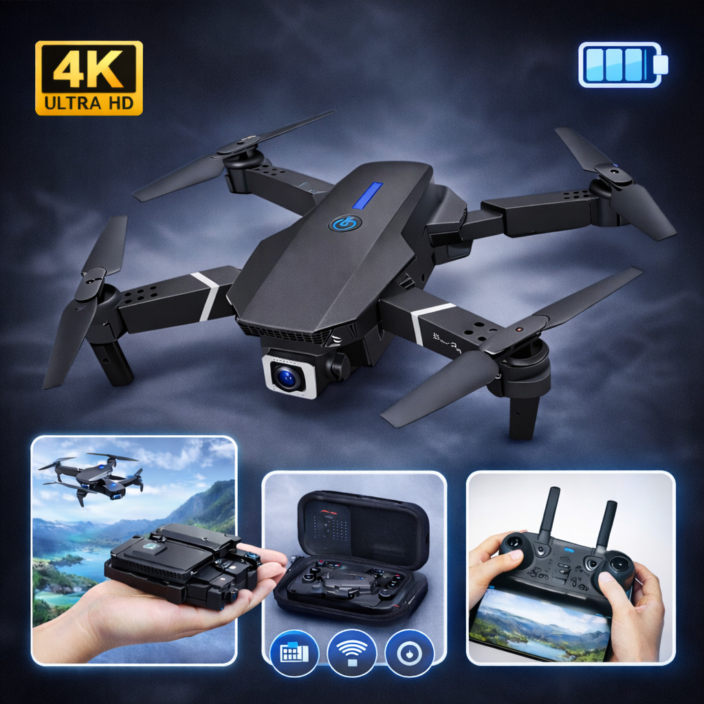 Drone E88 Pro HD Câmera Dupla 4K Drone Dobrável Profissional de Alta Definição fotografia aérea 4 eixos WIfi + Case