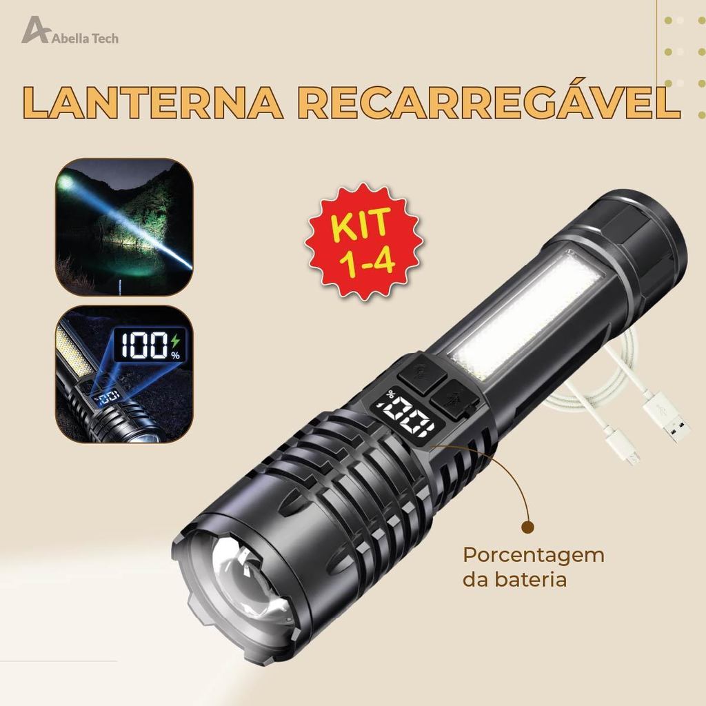 Lanterna Recarregável Led com painel status de bateria carregador USB Bivolt