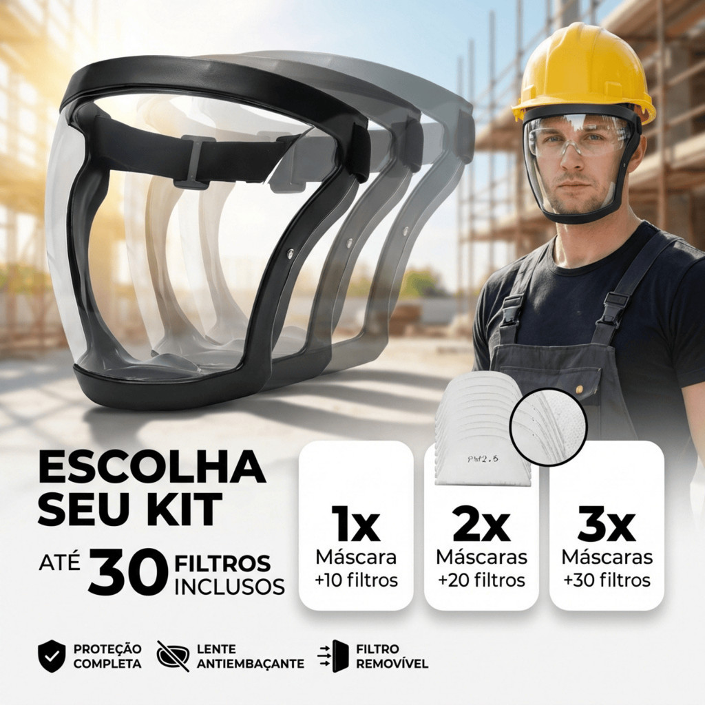 Máscara Facial Transparente Anti Poeira Proteção Completa Com 10 Filtros PM 2.5 Para Saúde Respiratória