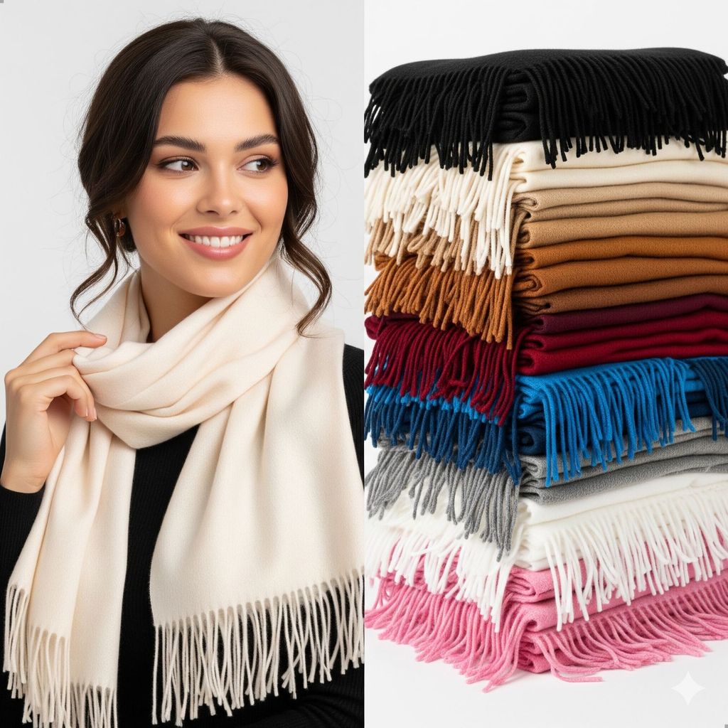 Cachecol Feminino Pashmina Xale Tipo Manta Toque Macio Com Franjas 180x70cm