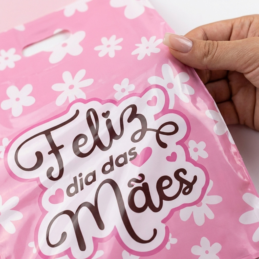 Sacola Plástica Para Loja Dia das Mães Kit Presente Lembrancinha Tamanhos - 50UN