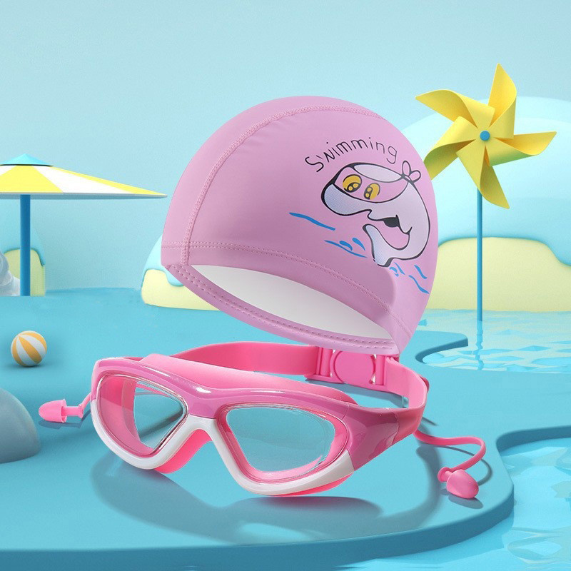 Conjunto De Óculos De Natação Kid's Waterproof Anti-Embaciamento De Uma Só Peça Com Armação Grande Tampões Em Silicone