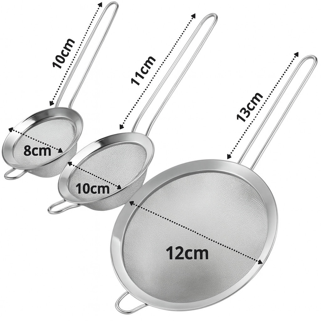 Kit com 3 Peneiras de Aço Inoxidável para Cozinha – Coadores Multiuso Duráveis e Práticos