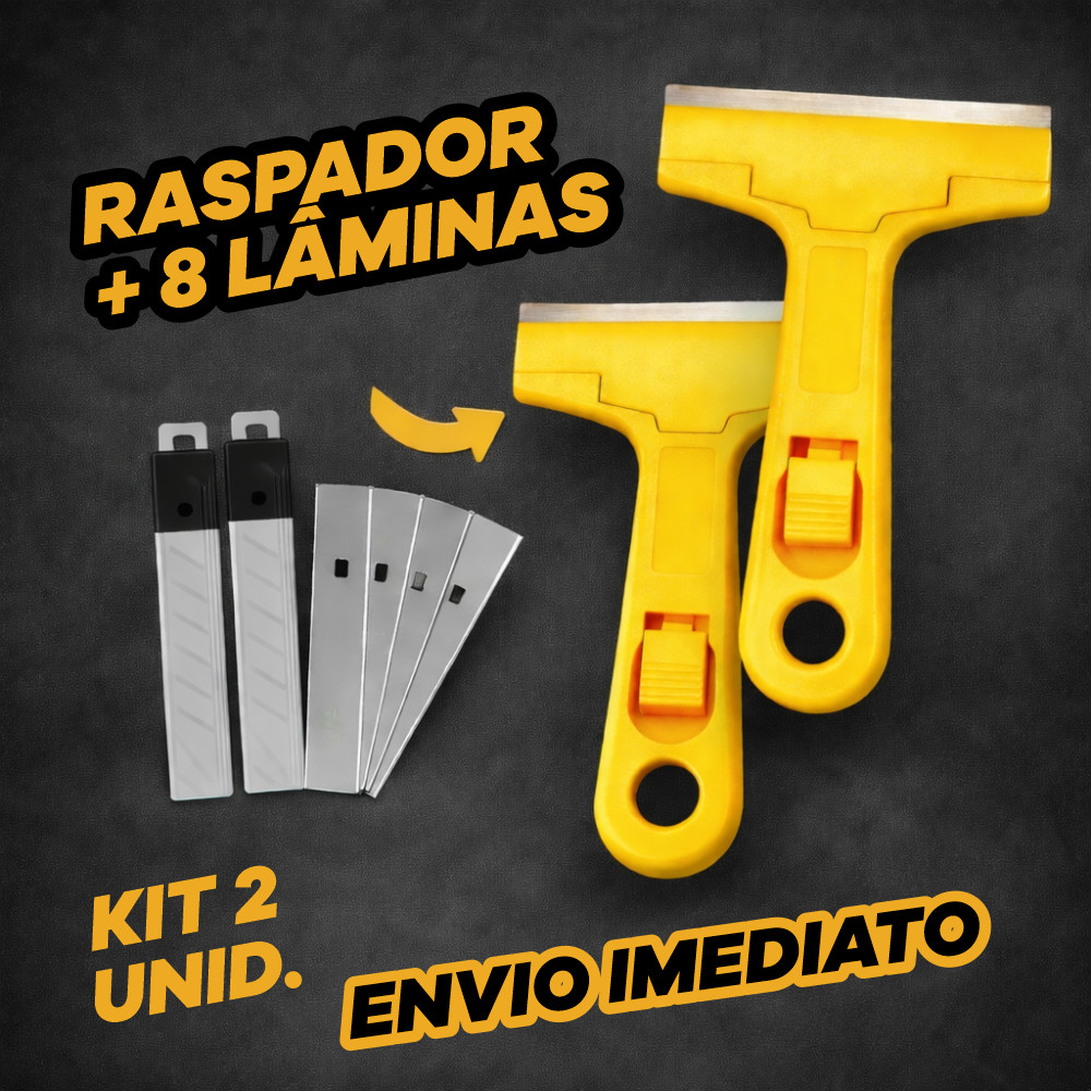 2 Estilete Raspador Profissional 8 Lâminas Tira Adesivo Cola Vidro Piso Fogao Parede 1 Unidade + 4 Lâminas