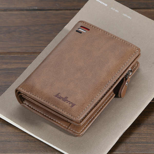 Carteira Masculina 2025 Novo Estilo Carteira Curta com Zíper para Homens Slot para Múltiplas Cartões Moda Vertical Mini