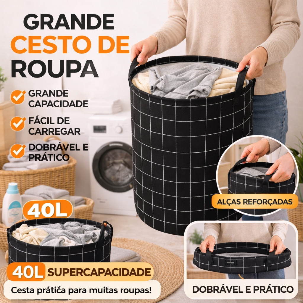 Cesto De Roupa Suja Multiuso Organizador de Brinquedos Dobrável com alça 40x50