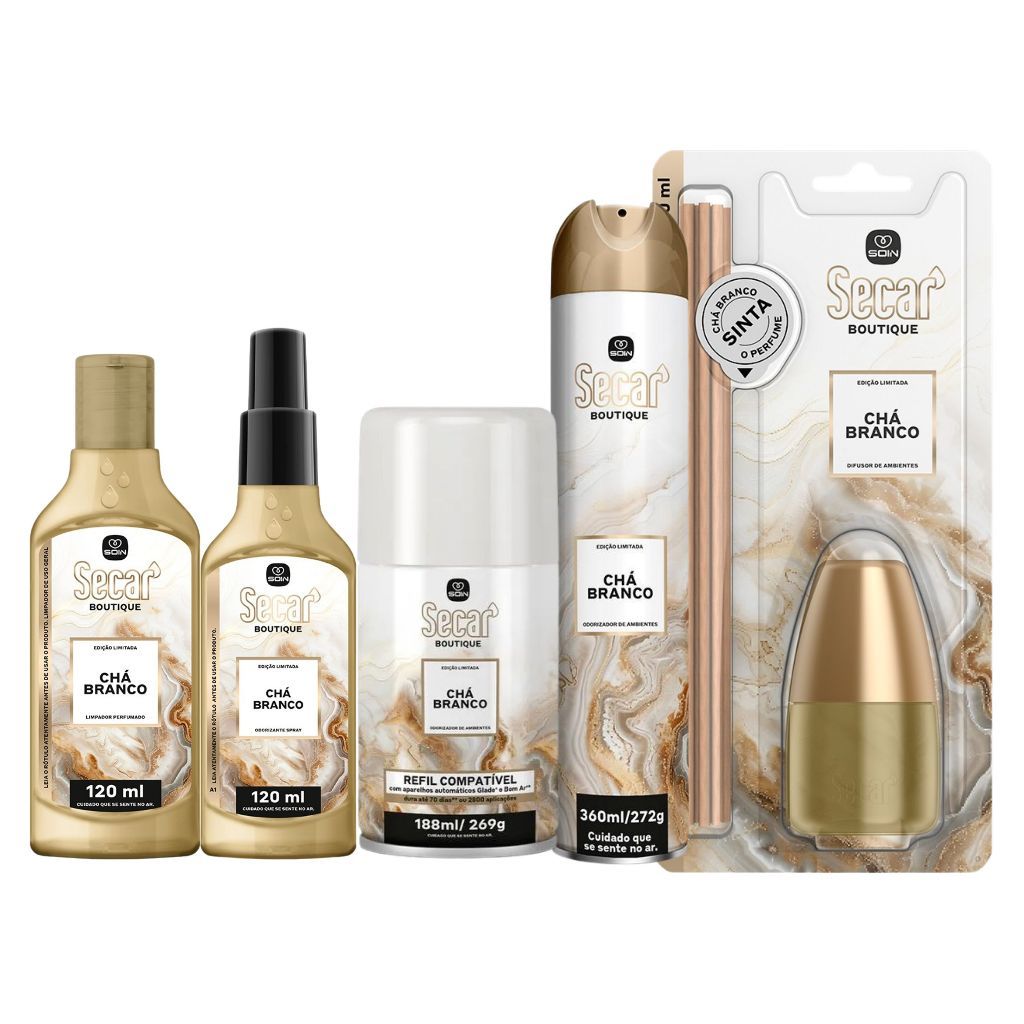 Kit Chá Branco Secar Difusor/ Odorizante/Odorizador/Limpador e Refil Auto