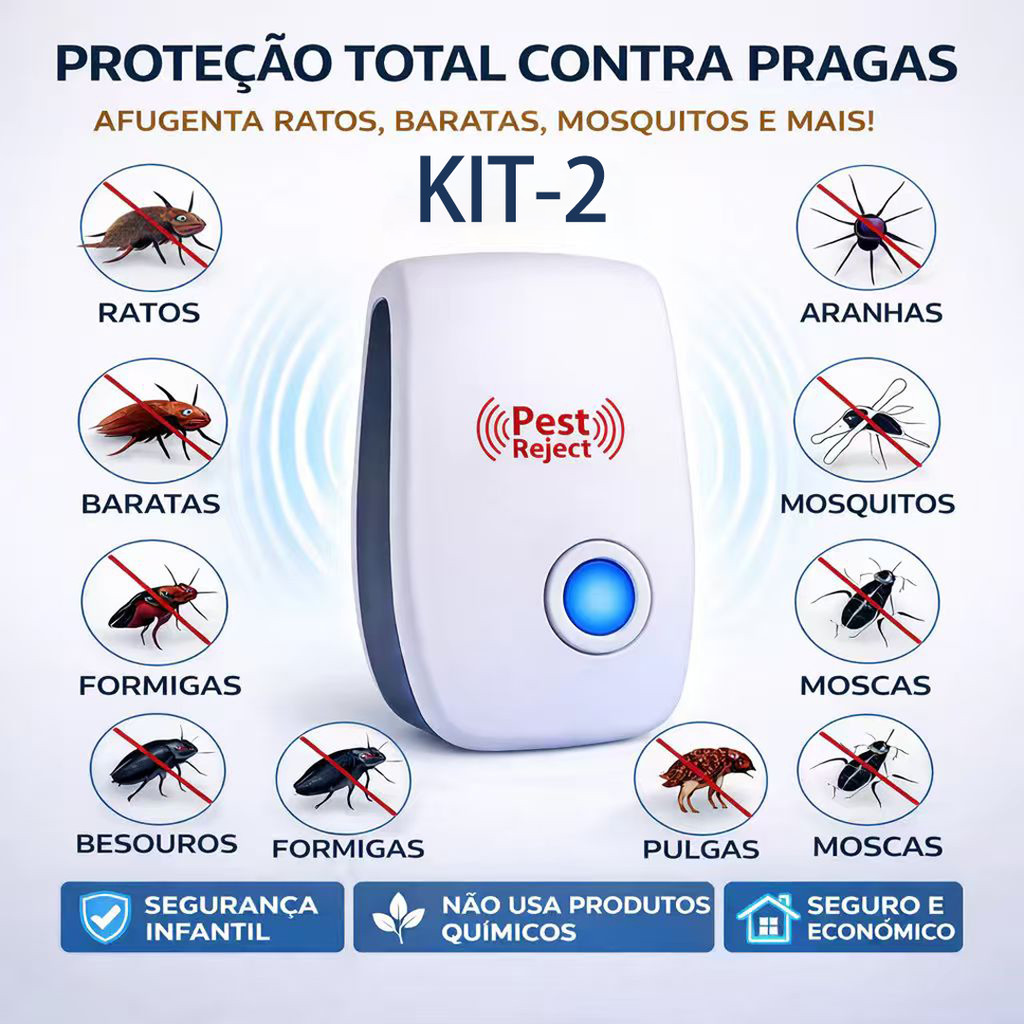 Kit 2 Repelente Ultrassônico Eletrônico Bivolt Anti Mosquitos Baratas Ratos Morcegos Fly Sparrow