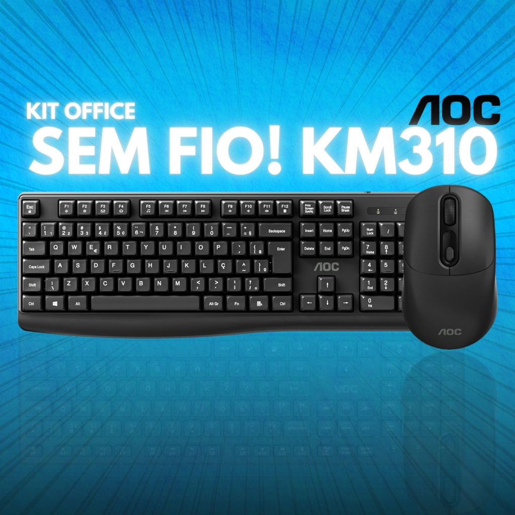 Kit Mouse e Teclado Para Escritório Notebook Office Trabalho Português Brasil Idioma Abnt2 AOC KM310