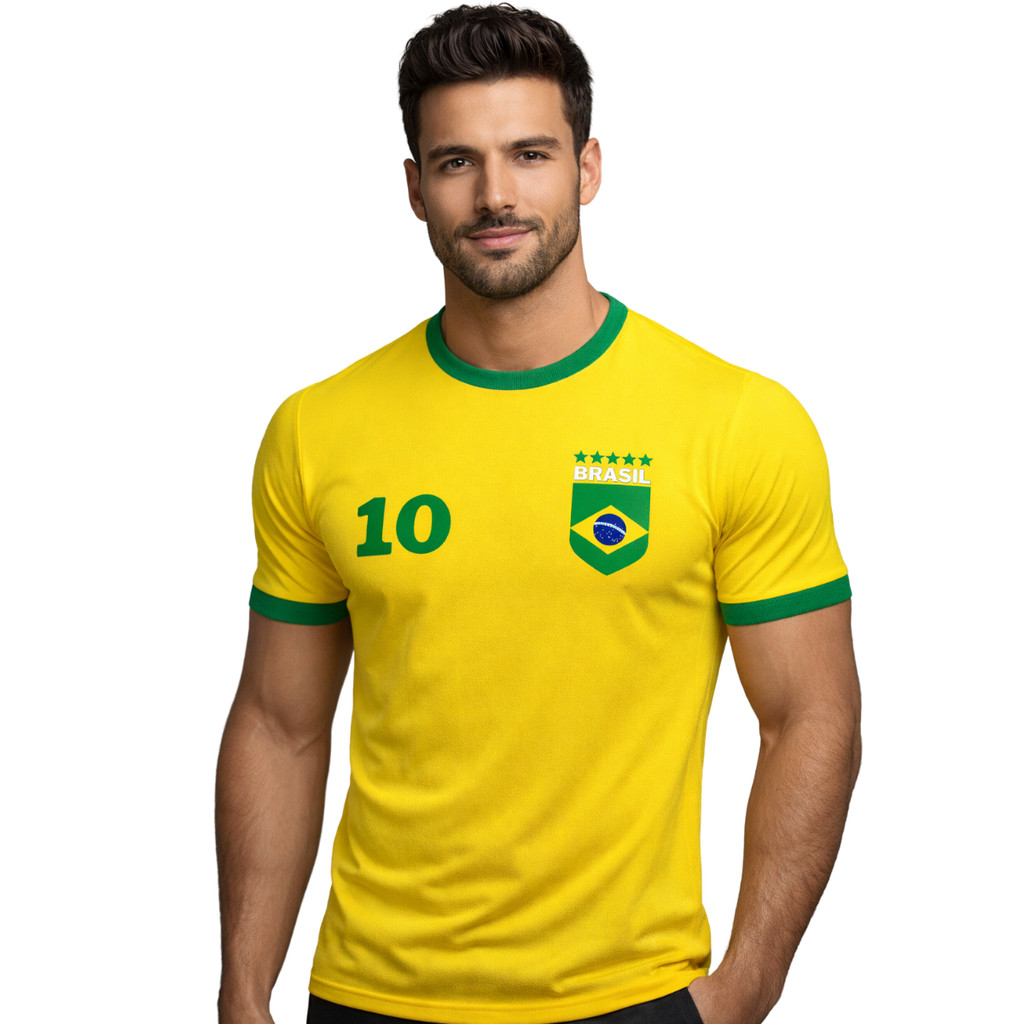 Camiseta Manga Curta Brasil Personalize Com Seu Nome E Número